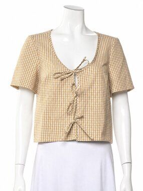 Sezane V-Neck Plaid Blouse